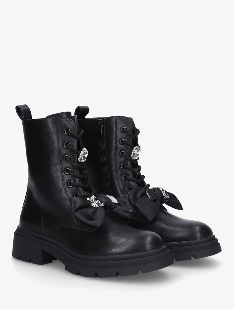 Bottines montantes à empiècement bijoux - Noir - 4