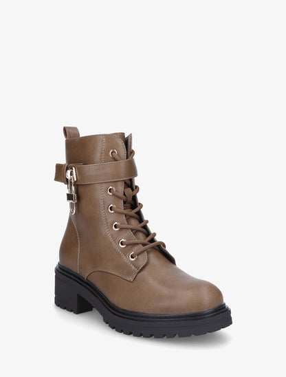 Bottines montantes à empiècement métal - Taupe - 2