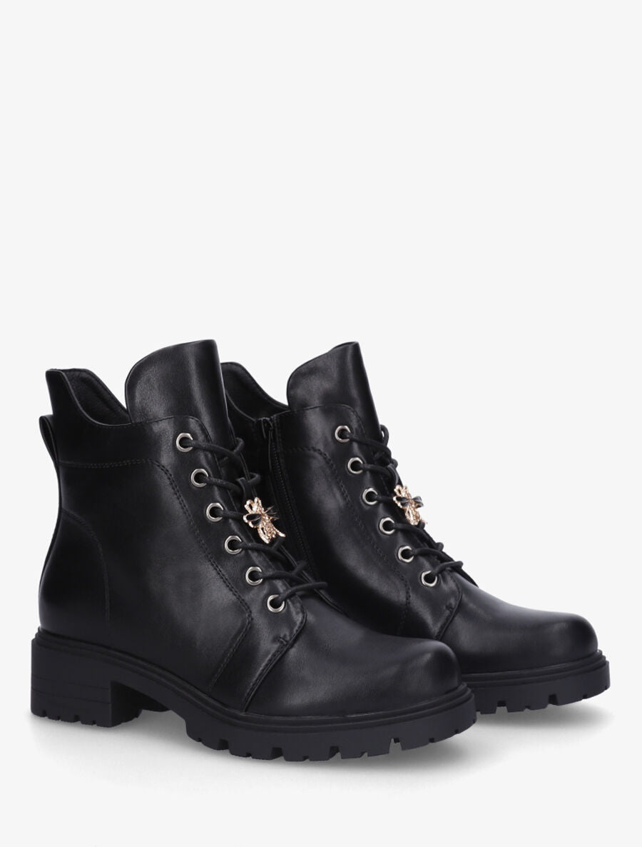 Bottines montantes à empiècement bijou strassé - Noir - 4