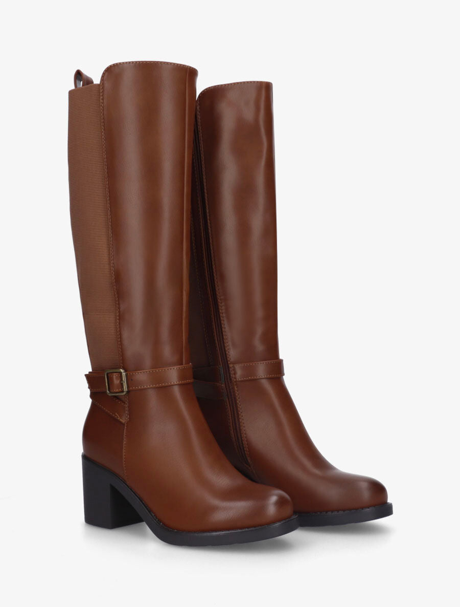 Bottes unies élastiquées à talon - Camel - 4