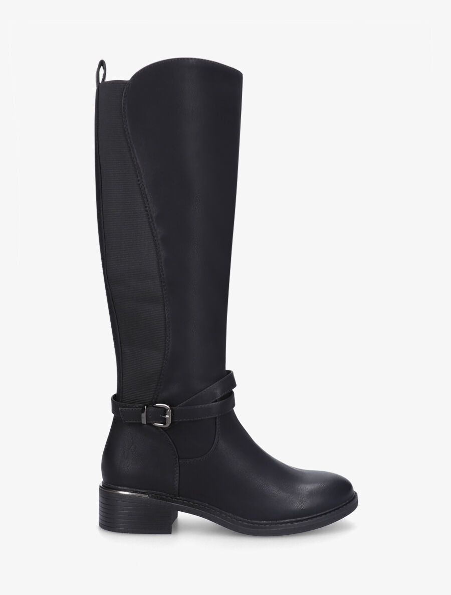 Bottes unies élastiquées à empiècement métal au talon - Noir - 1