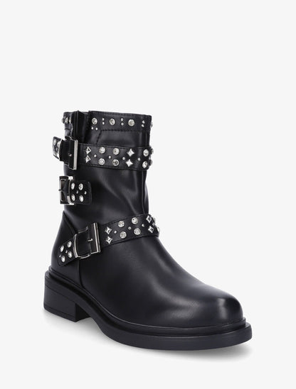 Bottines strassées et cloutées en simili - Noir - 2