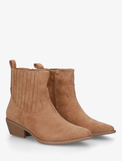Bottines unies en suédine style santiags - Taupe - 4
