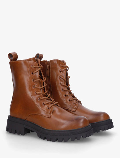 Bottines montantes en simili à lacets - Camel - 4