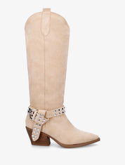 Bottes en suédine style santiags - Beige - 5