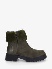 Bottines effet nubuck à revers et zip décoratif - Kaki - 1