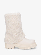 Bottines à revers laine effet bouclé - Beige - 5