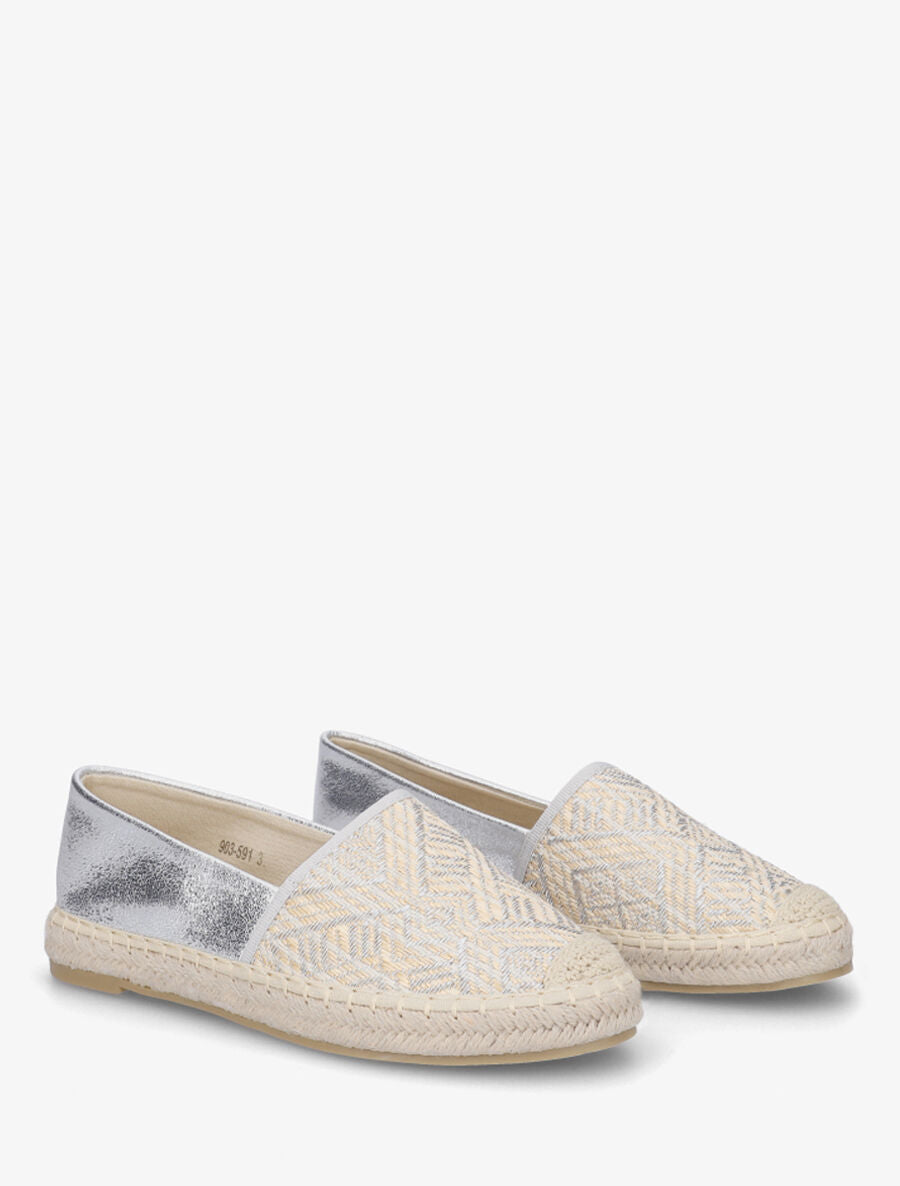 Espadrilles plates nacré et effet osier - Argent - 4