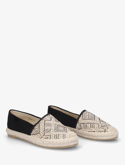 Espadrilles plates en suédine et effet osier - Noir - 4