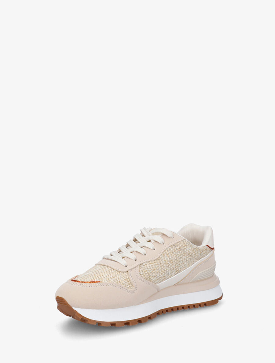 Sneakers en simili à détail irisé - Beige - 3