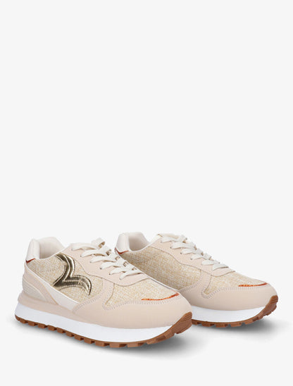 Sneakers en simili à détail irisé - Beige - 4