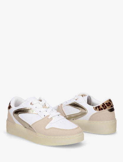 Baskets en simili à empiècements - Beige - 4