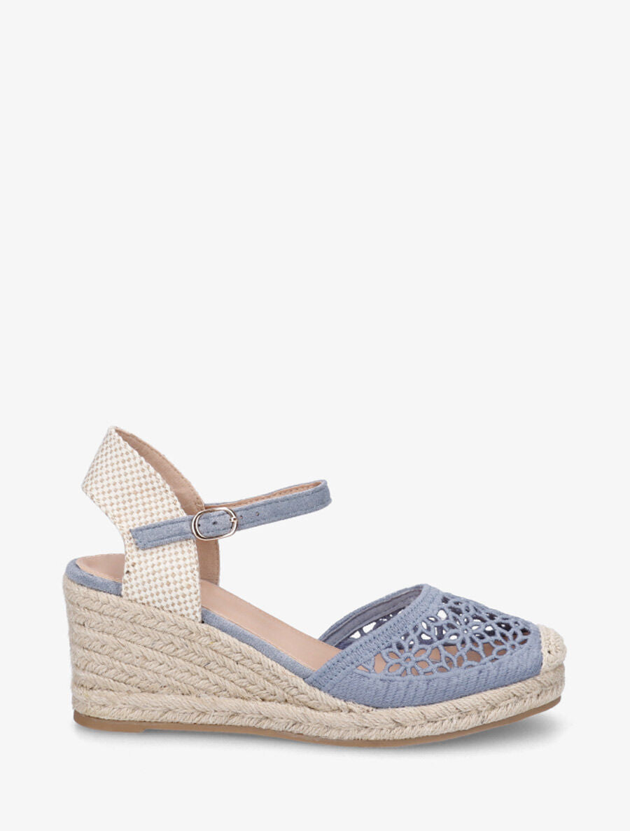 Sandales compensées ajourées à contrefort imprimé damier - Bleu - 1