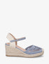 Sandales compensées ajourées à contrefort imprimé damier - Bleu - 1