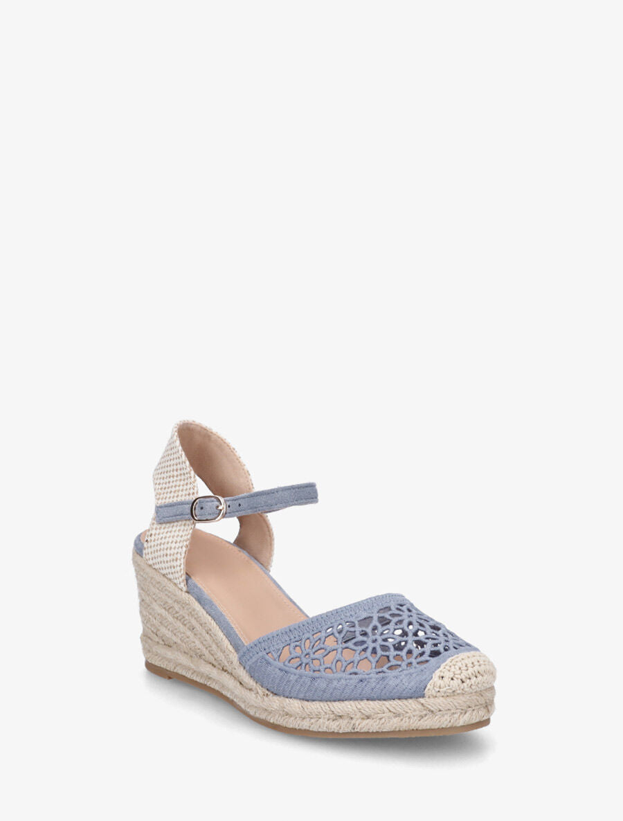 Sandales compensées ajourées à contrefort imprimé damier - Bleu - 2