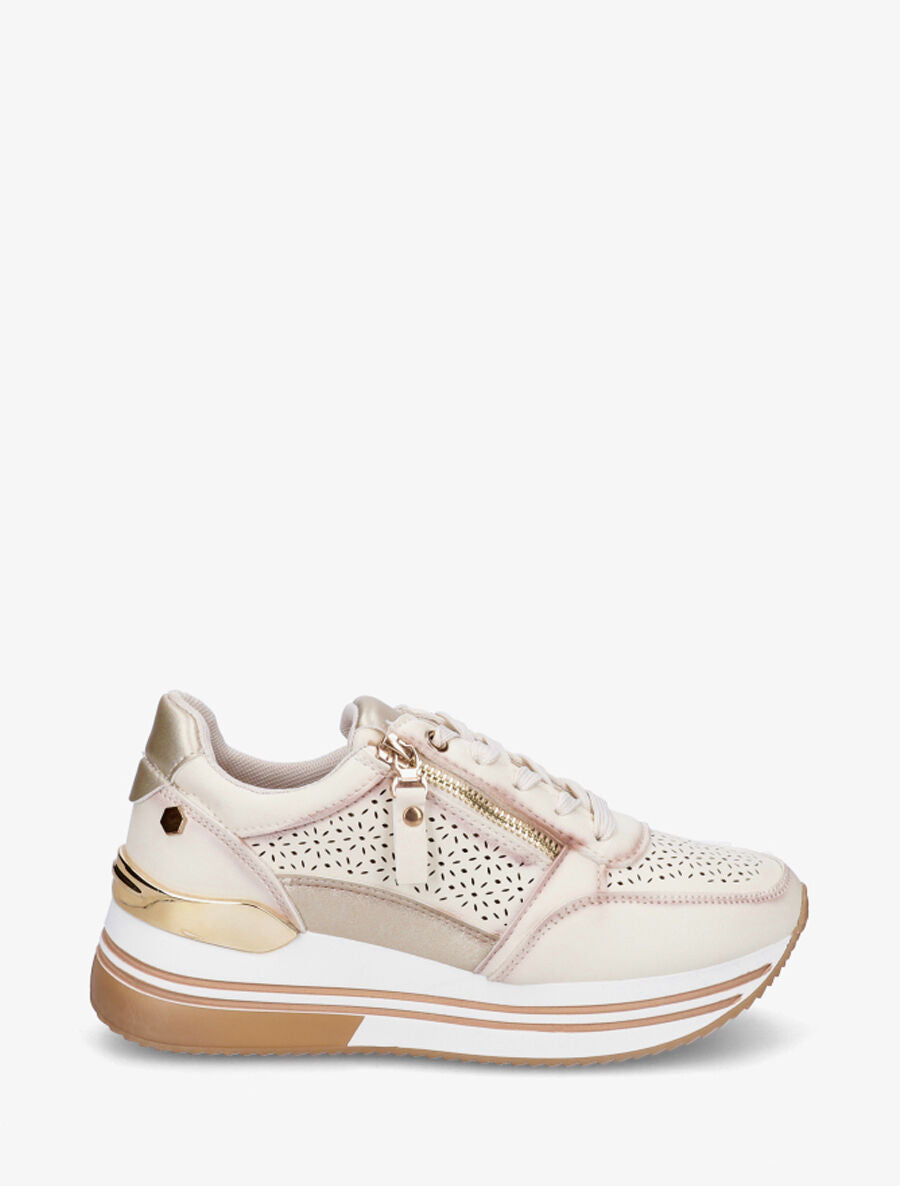 Sneakers ajourés à zip décoratif - Beige - 1
