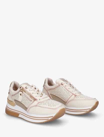 Sneakers ajourés à zip décoratif - Beige - 4