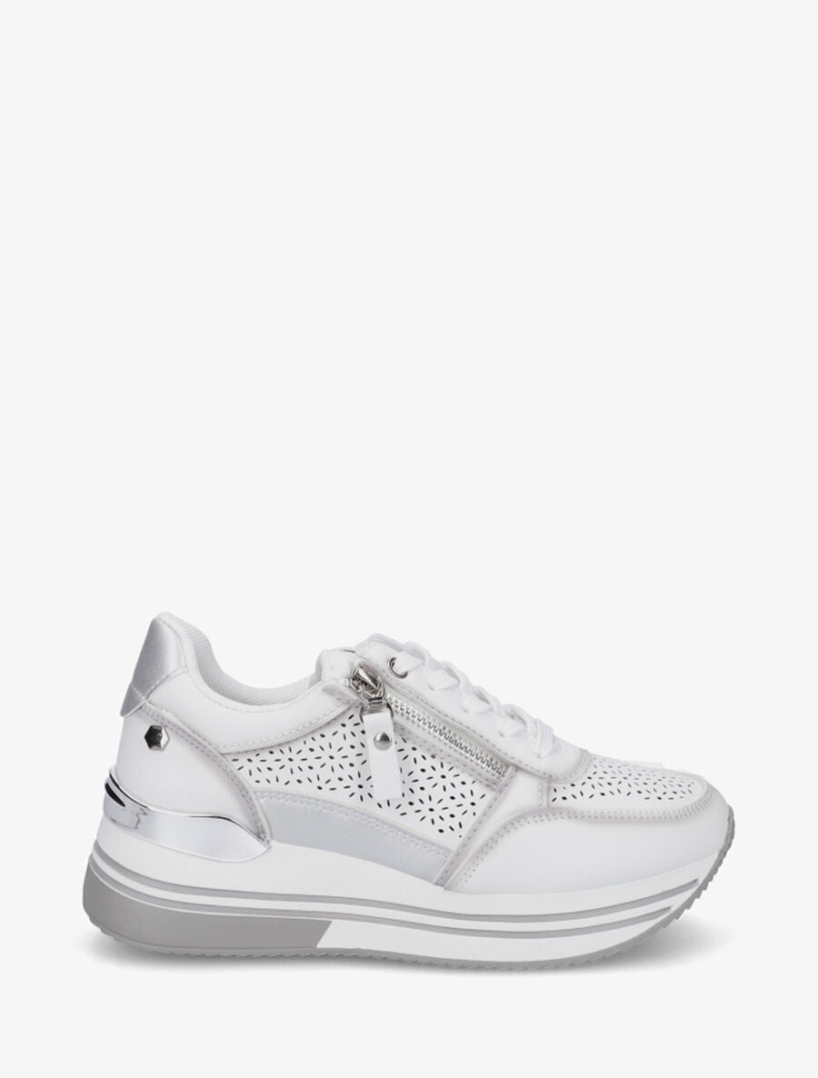 Sneakers ajourés à zip décoratif - Blanc - 1