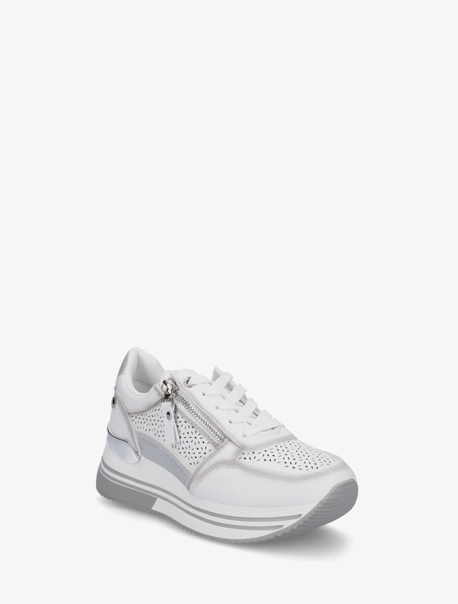 Sneakers ajourés à zip décoratif - Blanc - 2