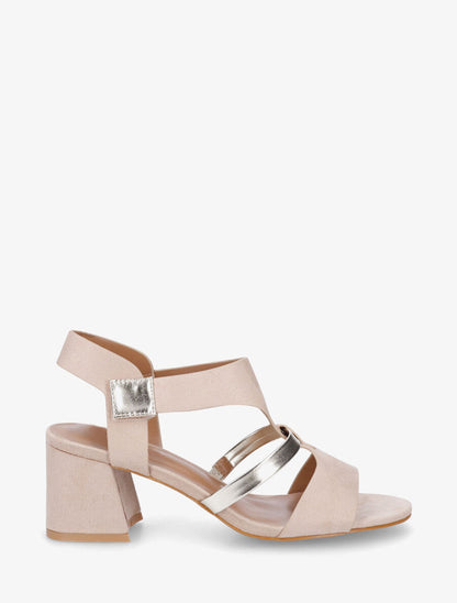 Sandales en suédine à liseré irisé - Beige - 5