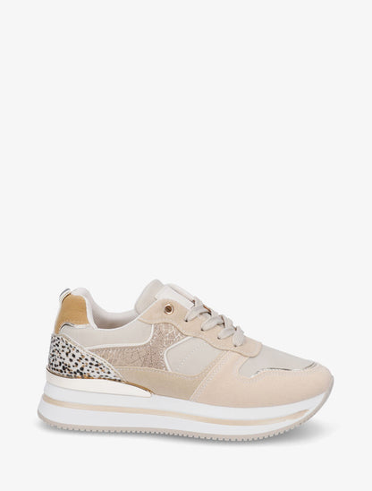 Sneakers compensées à empiècement métallique au talon - Beige - 1