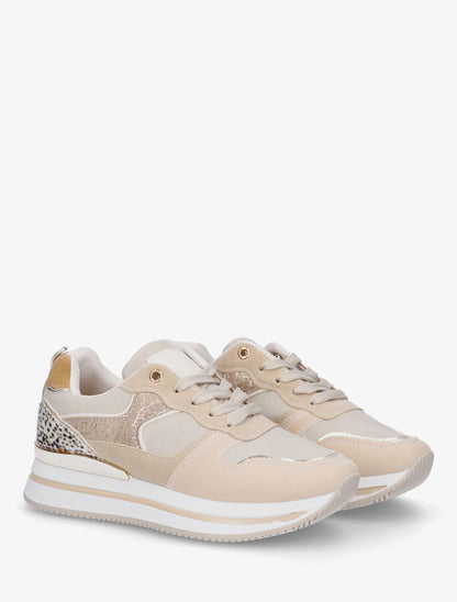 Sneakers compensées à empiècement métallique au talon - Beige - 4