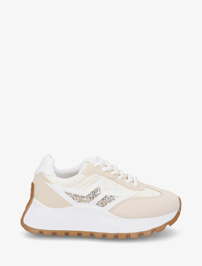 Sneakers à plateforme et détail pailleté - Beige - 1