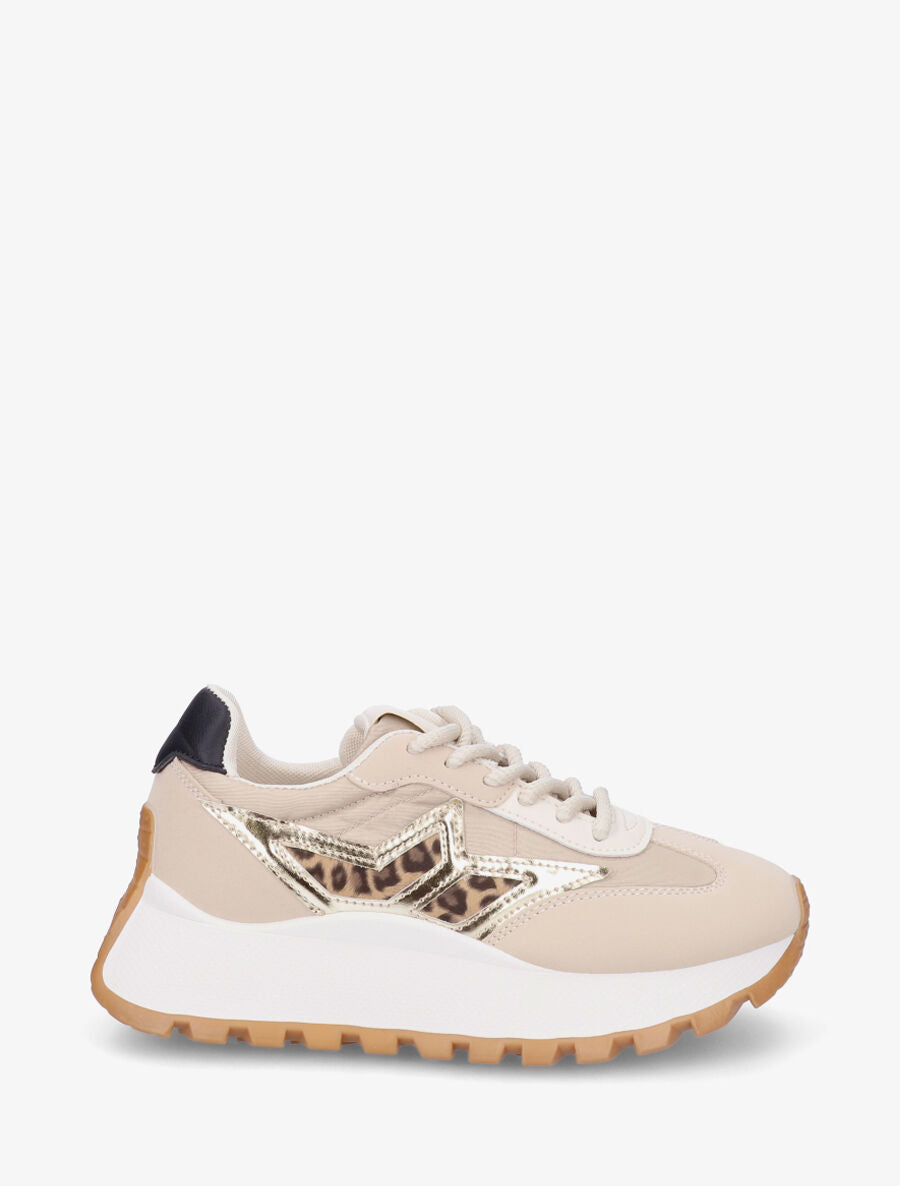 Sneakers compensées à détail imprimé léopard - Taupe - 5