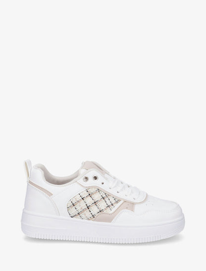 Sneakers en simili à quartier effet tweed - Blanc - 1