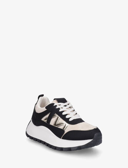 Sneakers à plateforme et bi-matière - Noir - 2