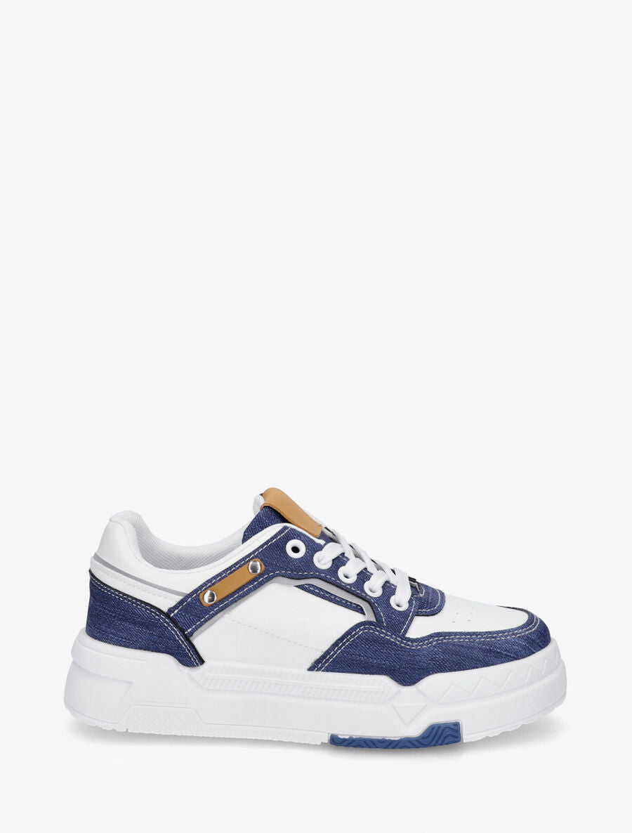Sneakers en simili à empiècement jean - Bleu - 1