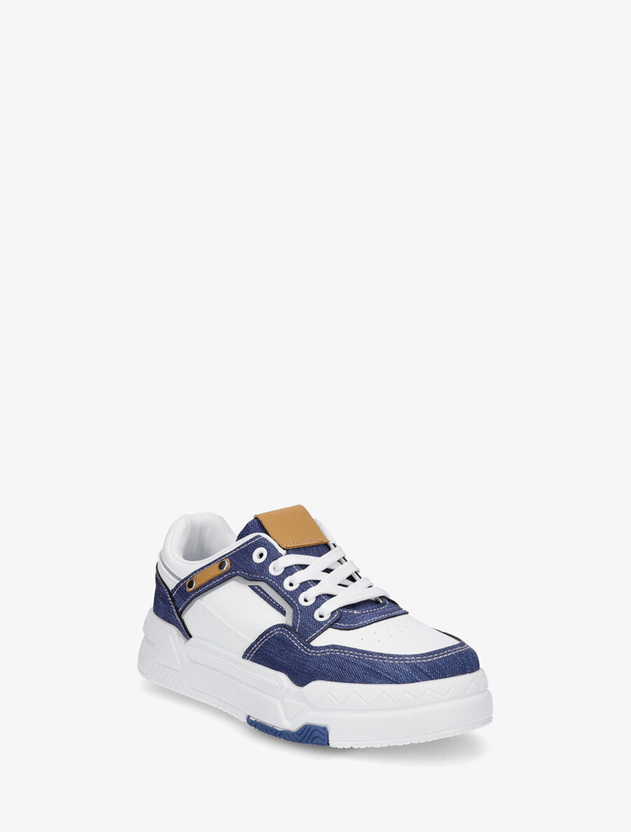 Sneakers en simili à empiècement jean - Bleu - 2