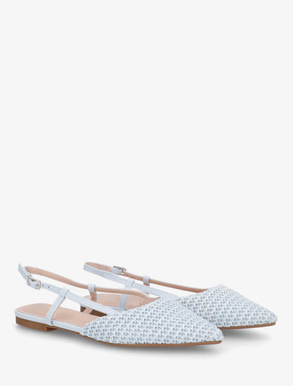 Ballerines pointus effet tressé à talon ouvert - Bleu clair - 4