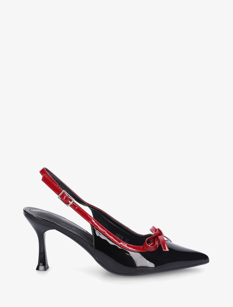 Escarpins vernis ouverts à noeud - Noir - 5