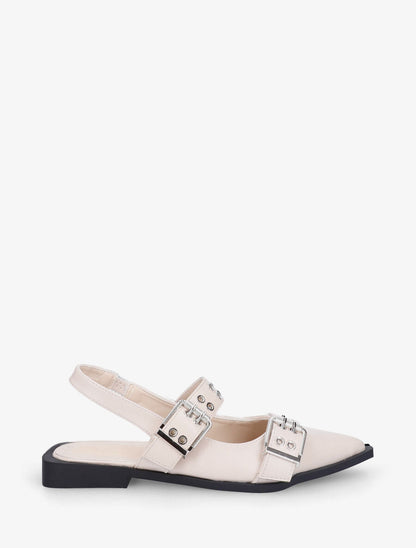 Ballerines ouvertes à boucles et bout pointu - Beige - 1