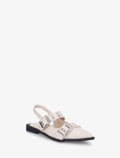 Ballerines ouvertes à boucles et bout pointu - Beige - 2