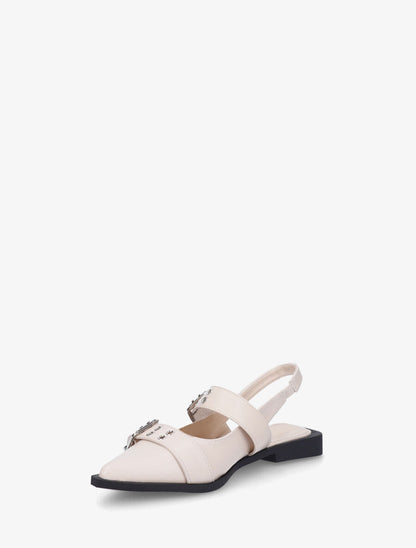 Ballerines ouvertes à boucles et bout pointu - Beige - 3