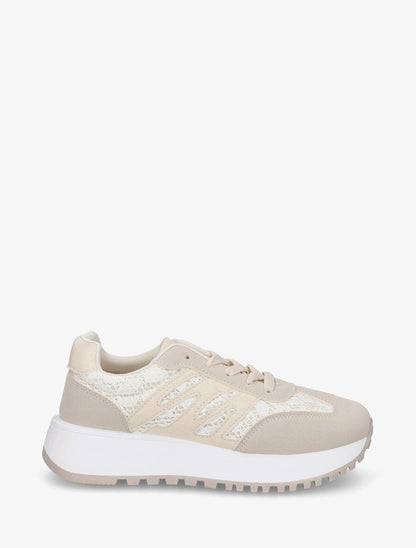 Baskets en simili et dentelle - Beige clair - 1