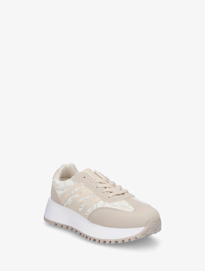 Baskets en simili et dentelle - Beige clair - 2