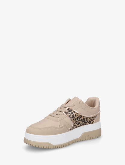 Baskets à imprimé léopard et empiècements nacrés - Beige - 3