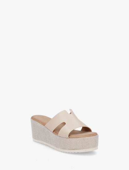 Mules compensées à bride ajourée - Beige - 2