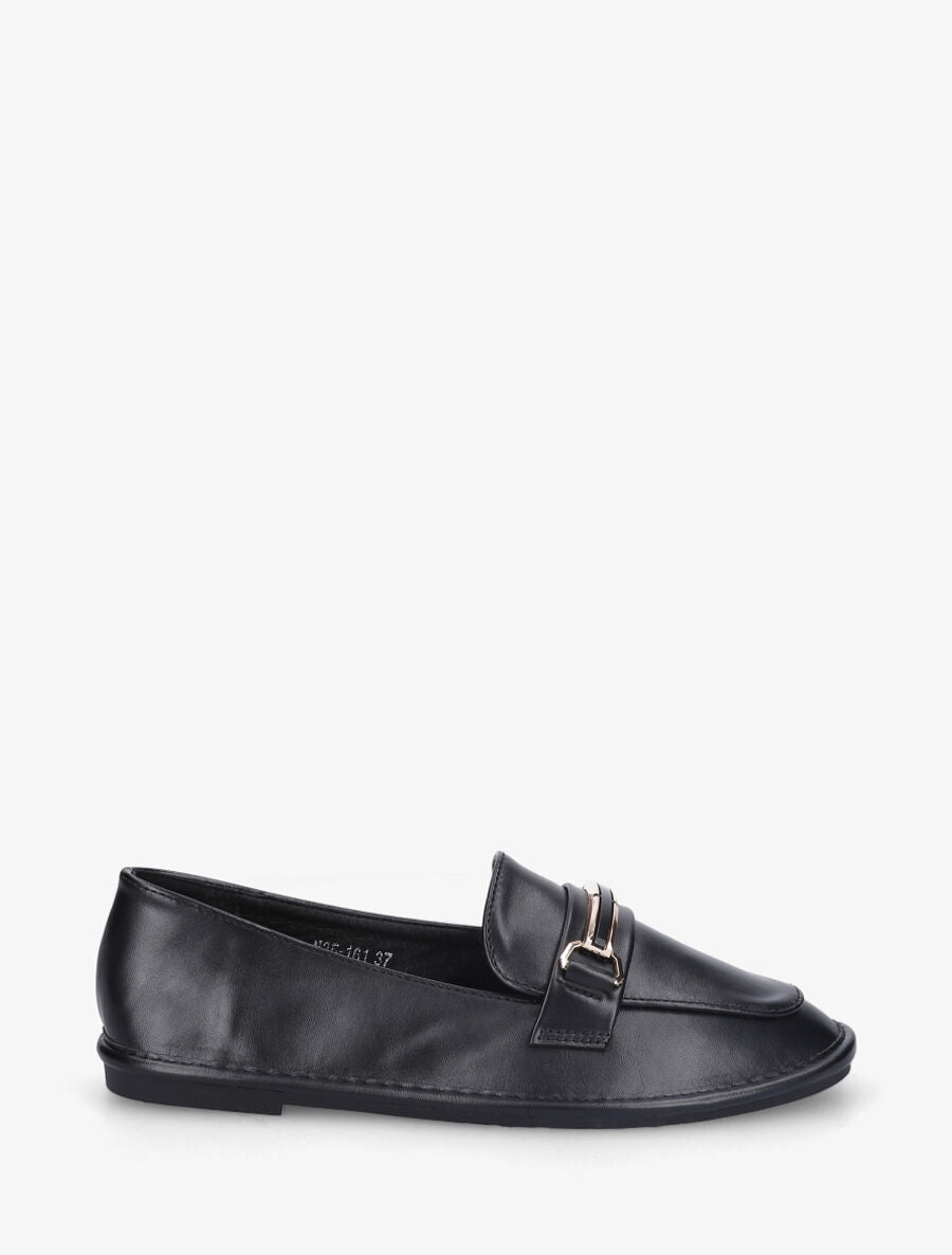 Mocassins en simili à semelle plate - Noir - 1