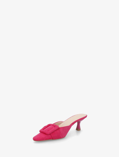 Mules en suédine à talon talus - Fushia - 3