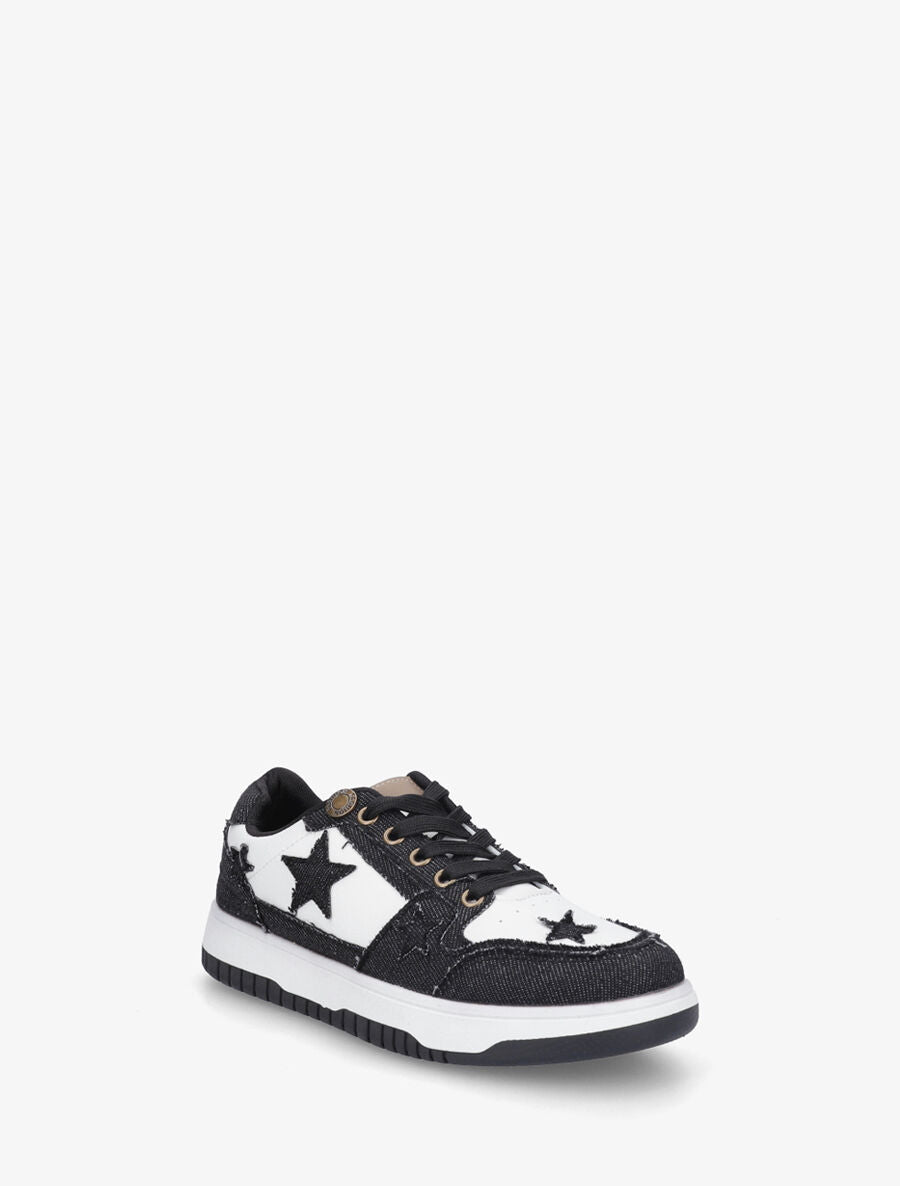 Baskets en simili et tissu motif étoiles - Noir - 2