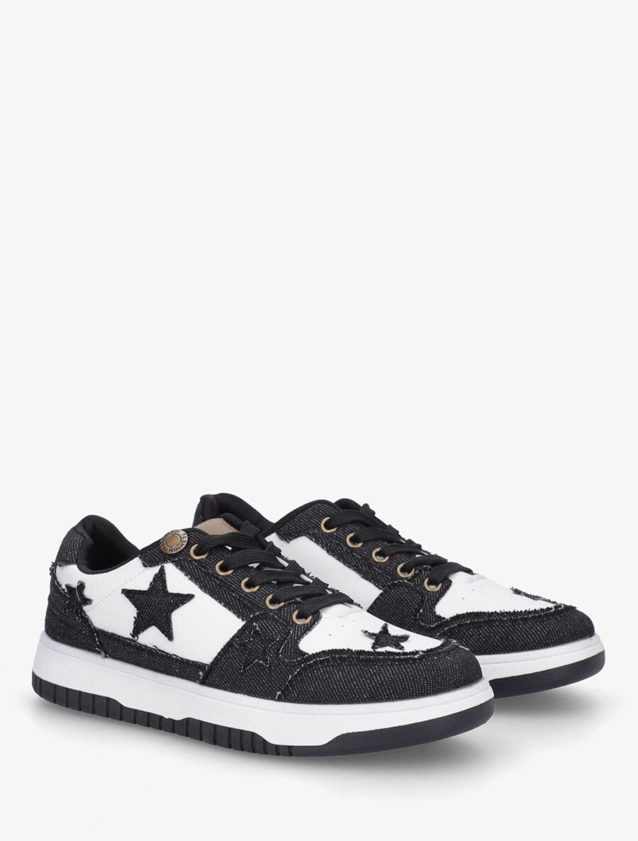 Baskets en simili et tissu motif étoiles - Noir - 4
