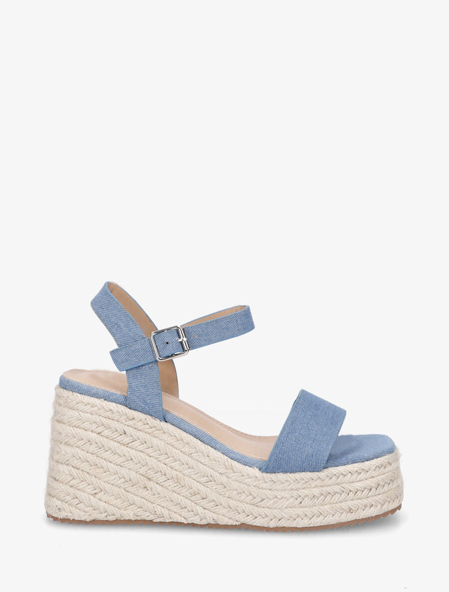 Sandales basiques à talon compensé haut - Bleu denim - 5