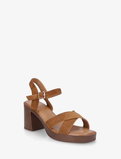 Sandales en suédine à brides croisées - Camel - 2