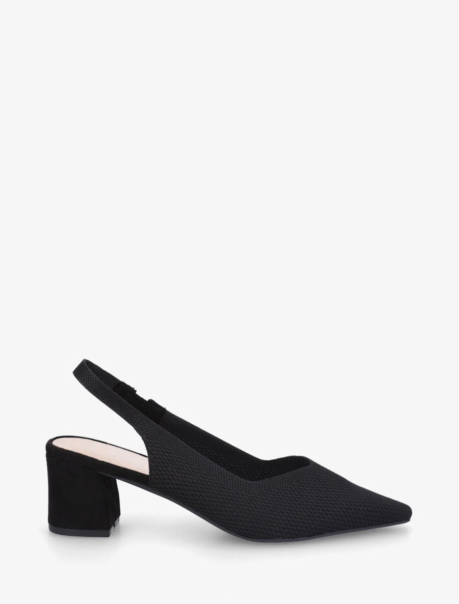 Escarpins bimatière à talon carré - Noir - 1