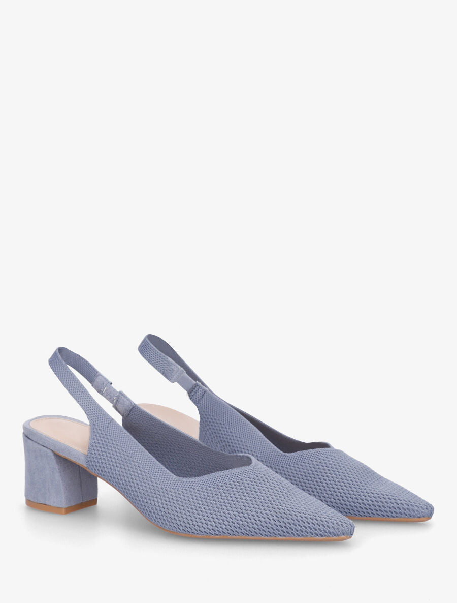 Escarpins bimatière à talon carré - Bleu - 4