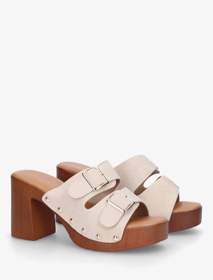 Mules style sabot à double brides à boucle - Beige - 4